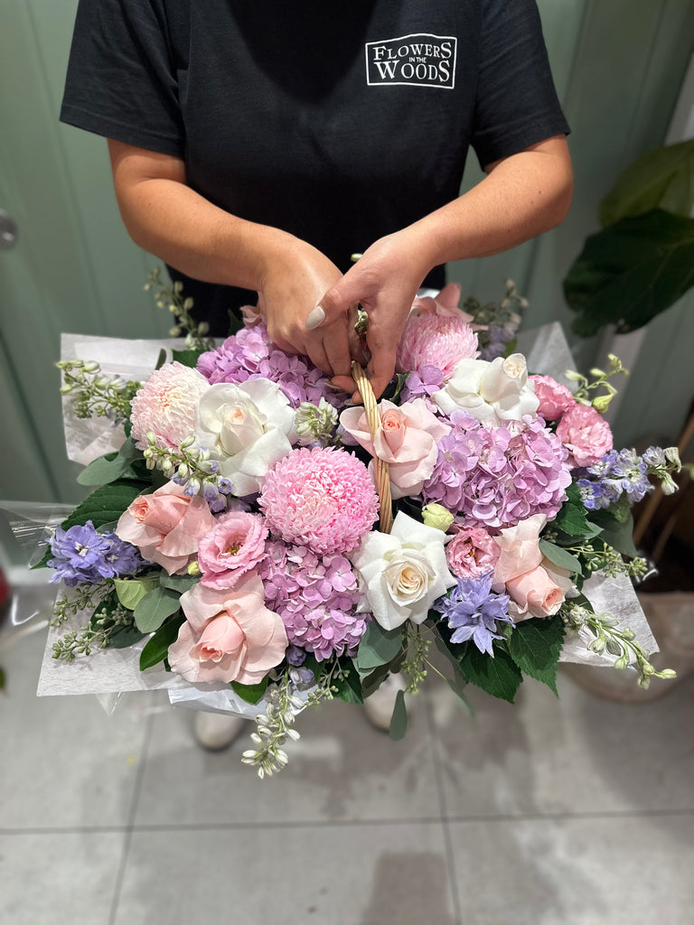 Basket Arrangement Flowers in the Woods
